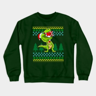 T Rex Eating Santa Claus Christmas Ugly Sweater Pattern Crewneck Sweatshirt